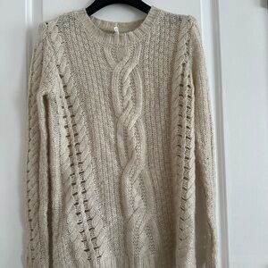 Aeropostale Cream Crew Neck Cable Knit Sweater